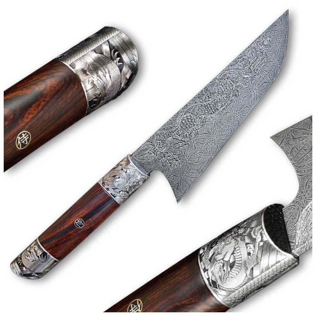 foto Luxusn� dama�kov� n�� Gyuto 225 mm Dellinger Dragon Sign Engraved Limited